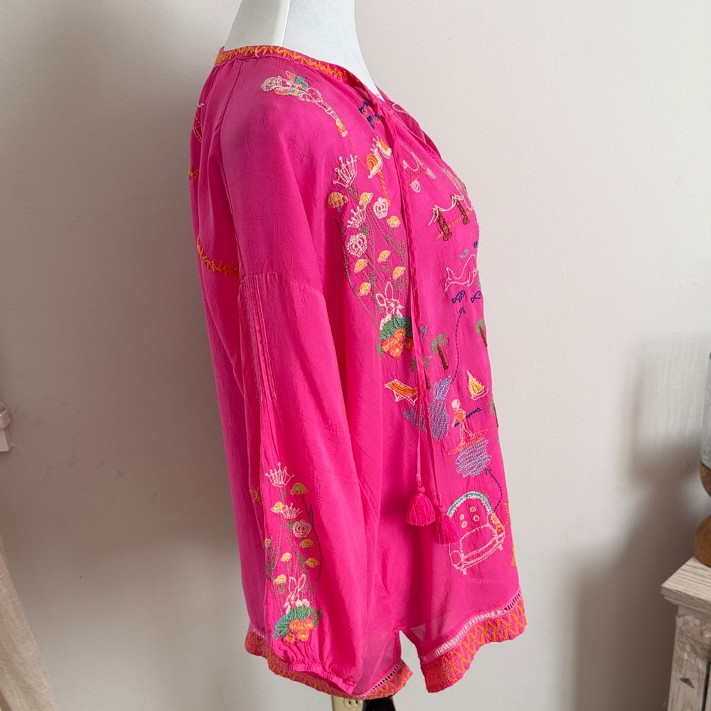 Johnny Was Vibrant Pink Embroidered Boho Tunic - Picture 5 of 8